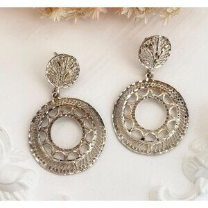 Tiered Circle Filigree Art Deco Sterling Silver Vintage Chandelier Earrings